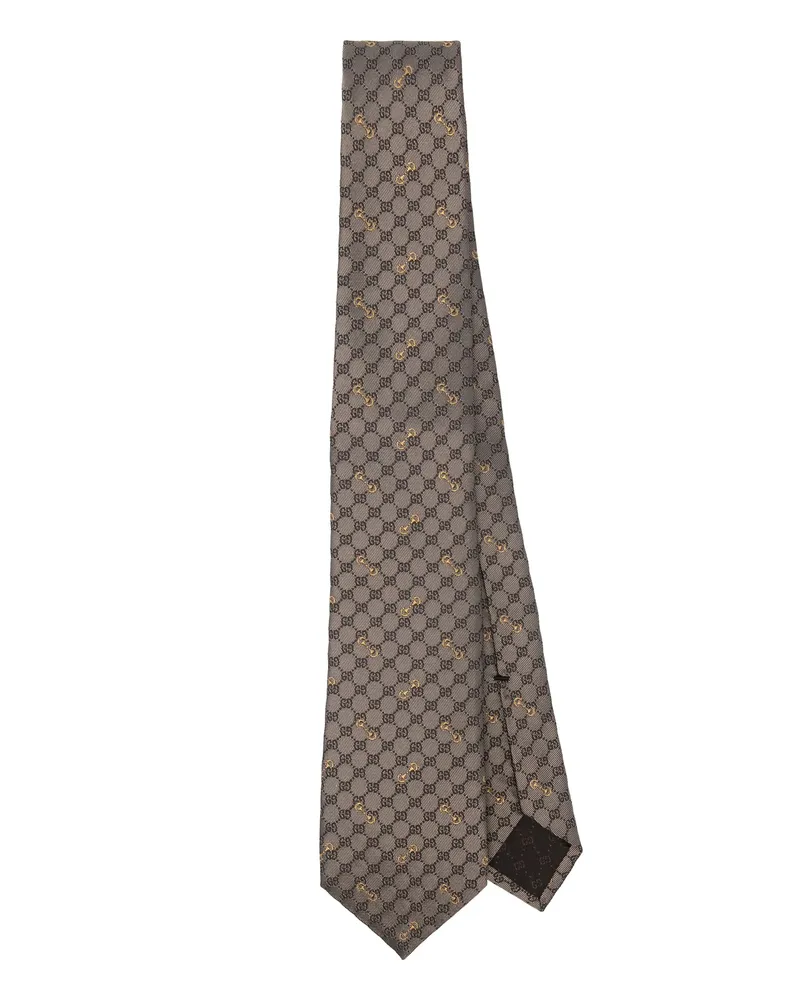 Gucci GG Jacquard Silk Tie Brown