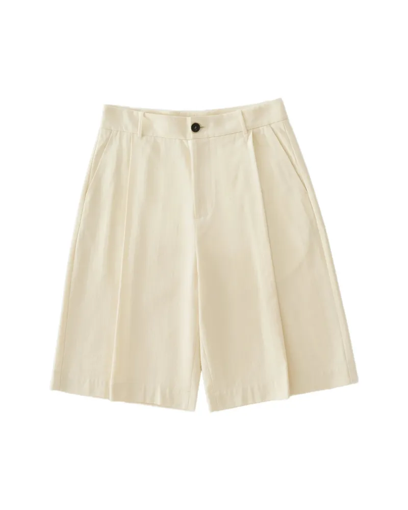 Studio Nicholson Fowld Pleat Herringbone Shorts Neutrals