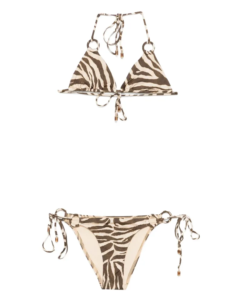 Zimmermann Wanderlust Ring-tie Zebra-pattern Bikini Brown