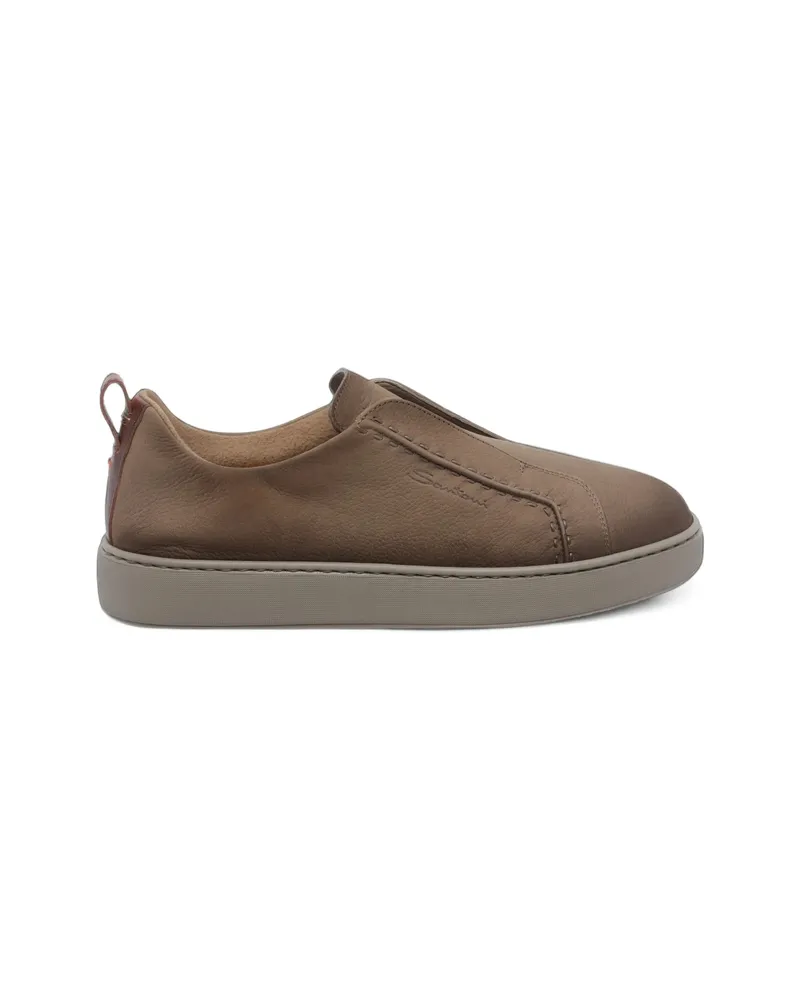 Santoni Slip-on Leather Sneakers Brown