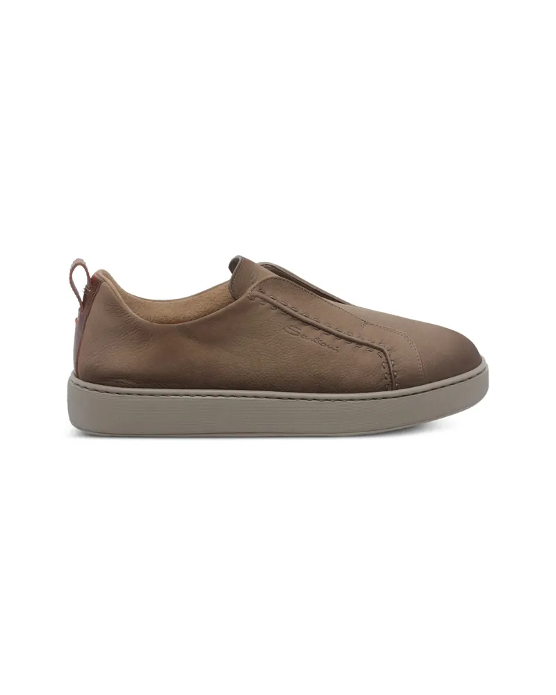 Santoni Slip-on Leather Sneakers Brown