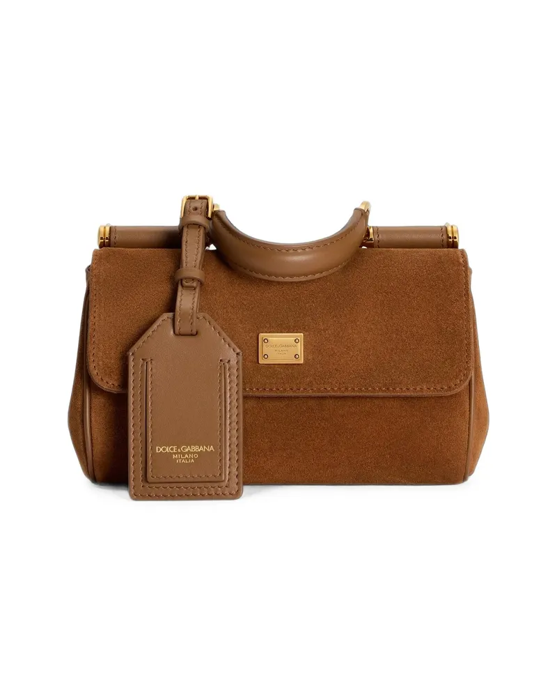 Dolce & Gabbana Mini My Sicily Handbag In Split Leather Brown