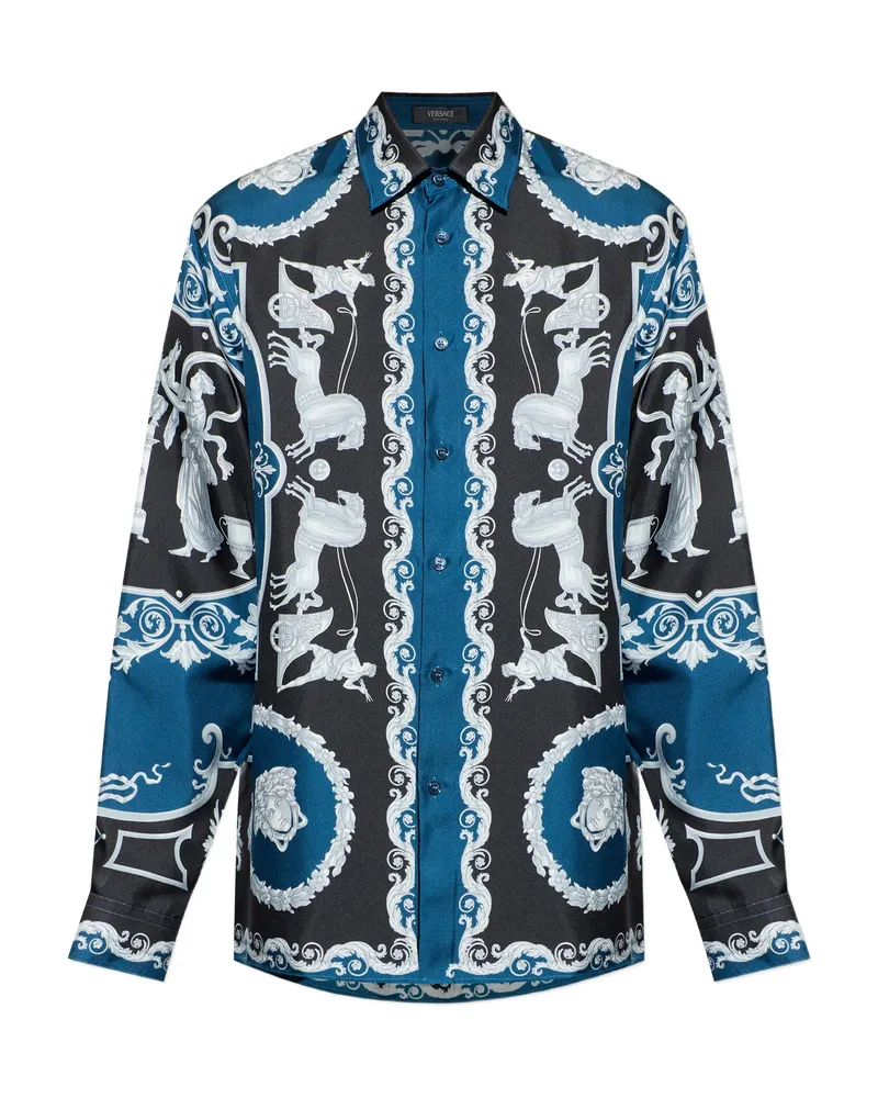 Versace Patterned Silk Shirt Blue