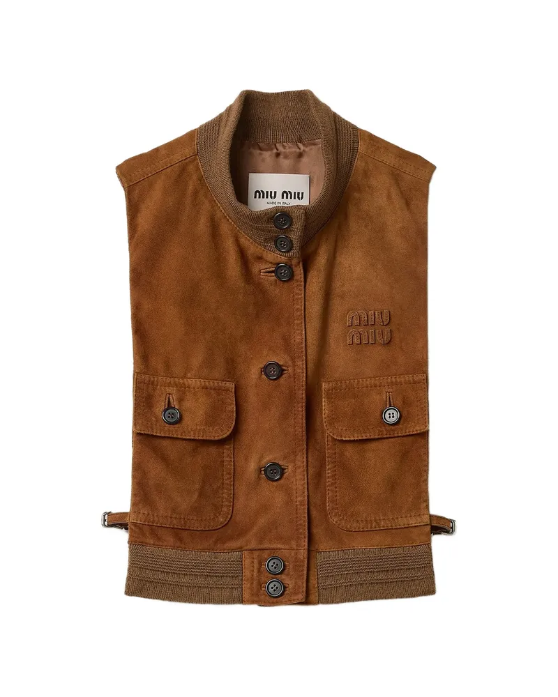 Miu Miu Button Leather Vest Brown