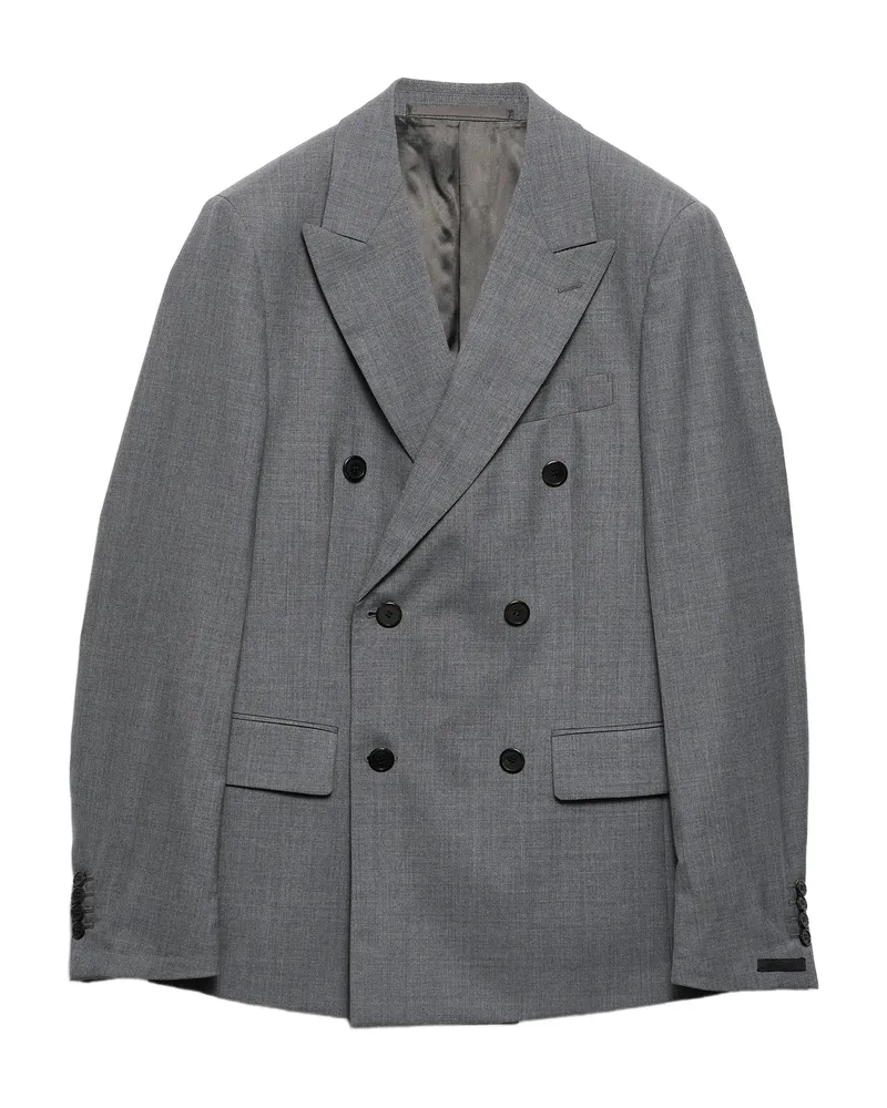 Prada Double-breasted Peak-lapels Blazer Grey