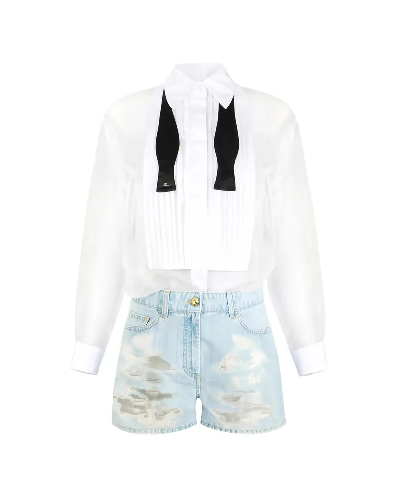 Elisabetta Franchi Bib Distressed Romper Suit Blue