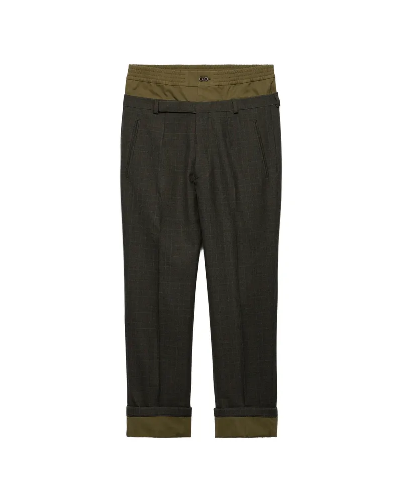 Prada Checked Layered Trousers Green