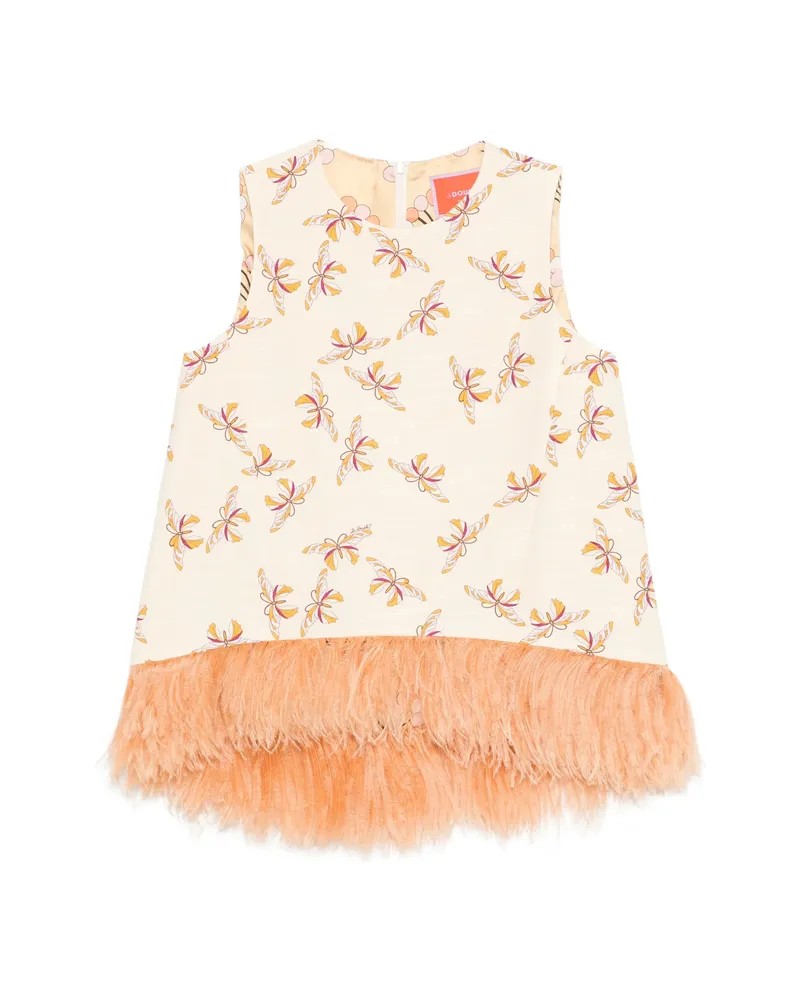 La DoubleJ La Scala Floral-print Fringed Top Neutrals