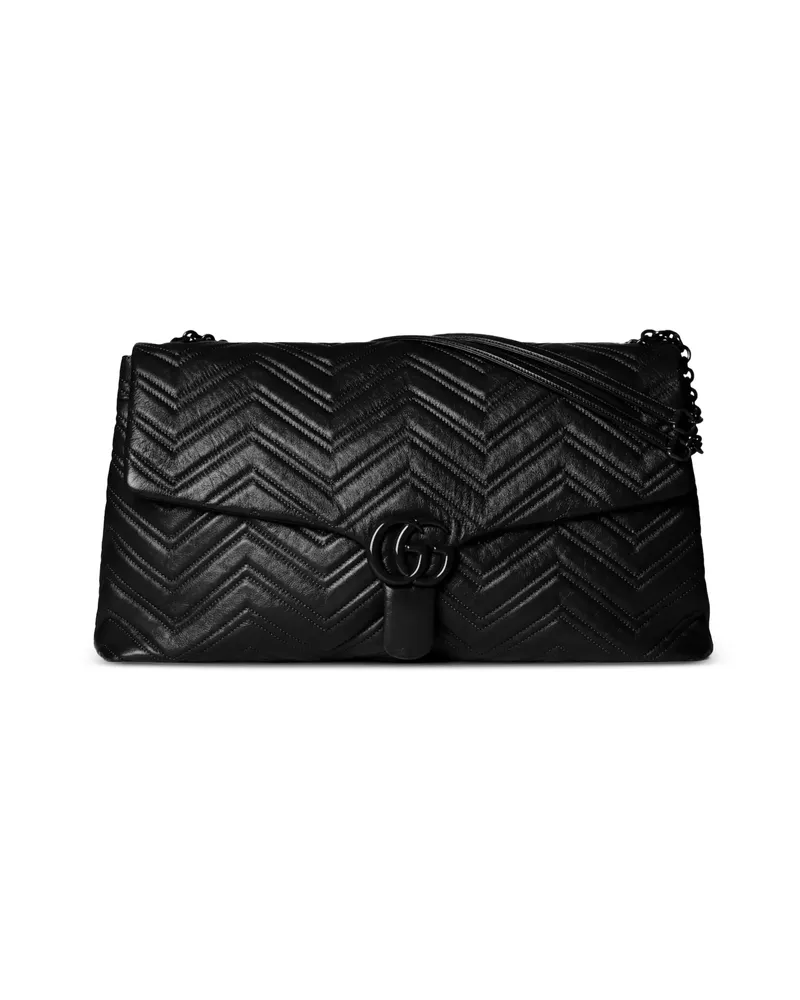Gucci Gg Chevron Leather Shoulder Bag Black