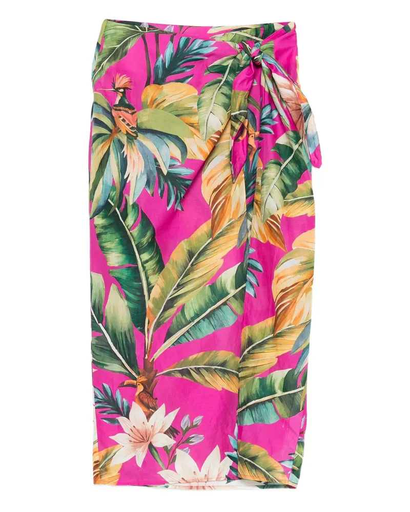 FARM Rio Tie Floral Midi Skirt Pink
