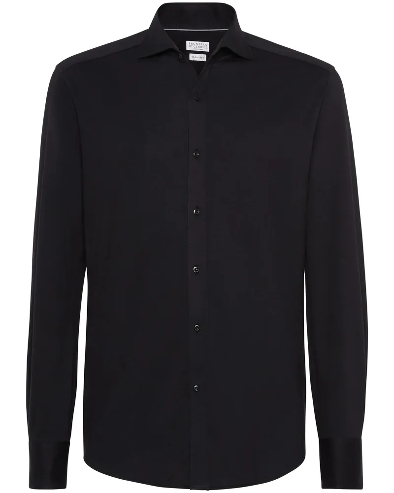 Brunello Cucinelli Spread-collar Cotton Shirt Black