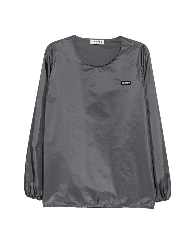 Miu Miu Logo-patch Long-sleeve Top Grey