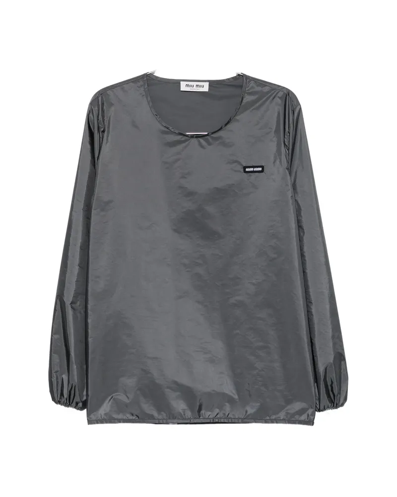 Miu Miu Logo-patch Long-sleeve Top Grey