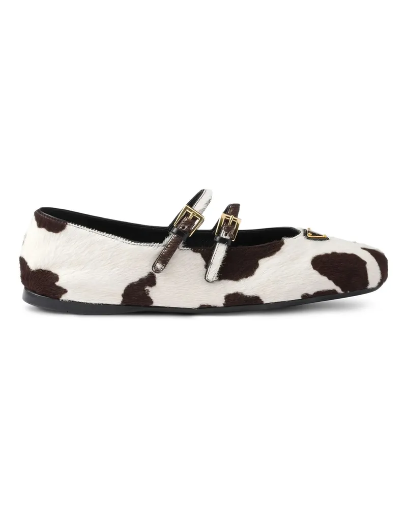 Prada Cow-print Ballet Flats White