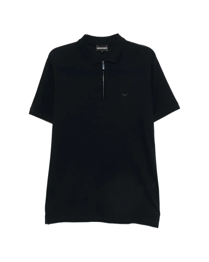 Emporio Armani Zip-fastening Logo-embroidered Polo Shirt Blue