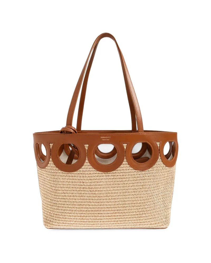 Ferragamo Open-top Cut-out Tote Bag Brown