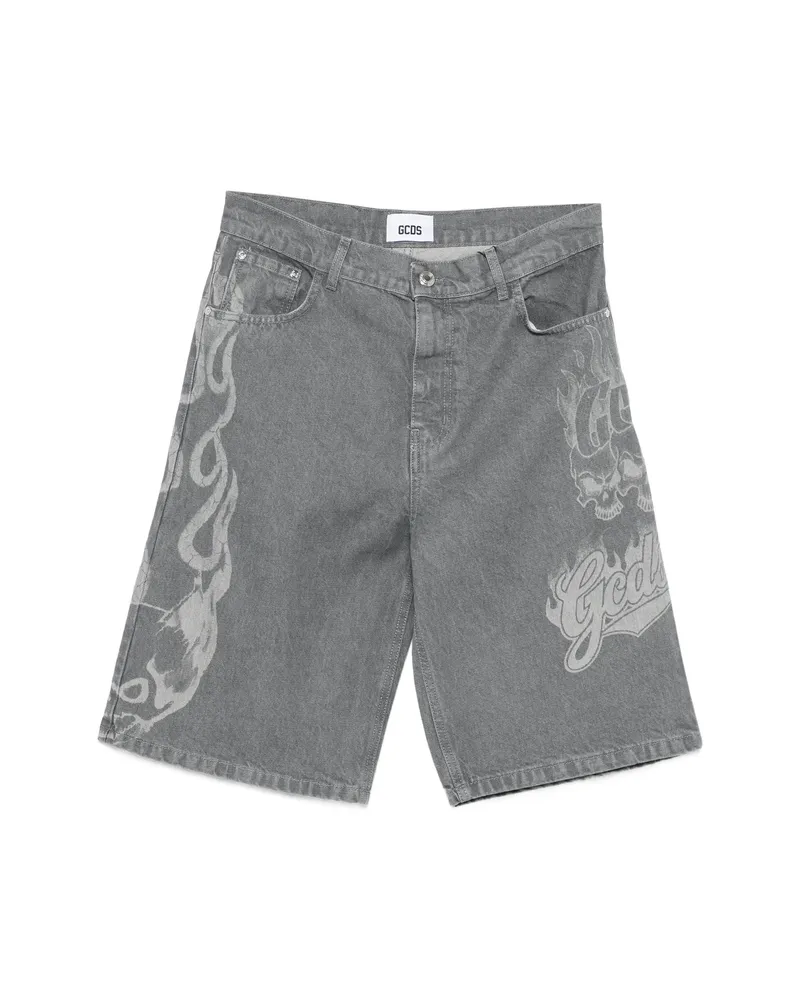 GCDS Printed Denim Shorts Grey