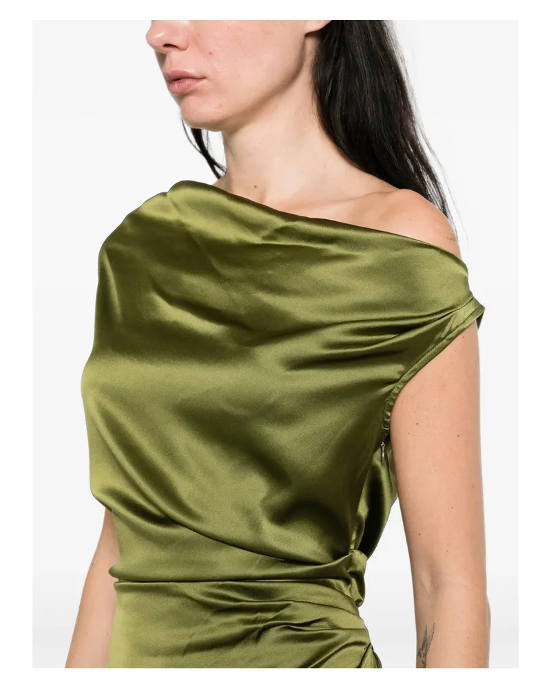 STAUD Phare Off-shoulder Draped Dress Green