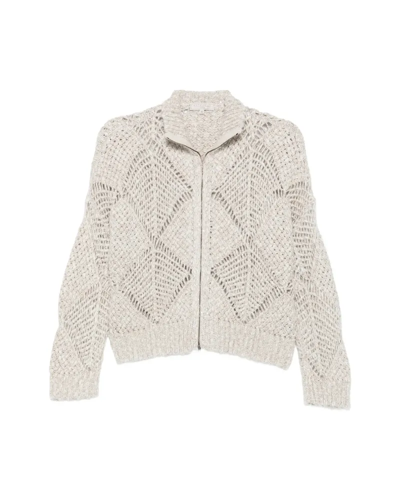 Antonelli Firenze Maira Sequin-embellished Open-knit Cardigan Grey