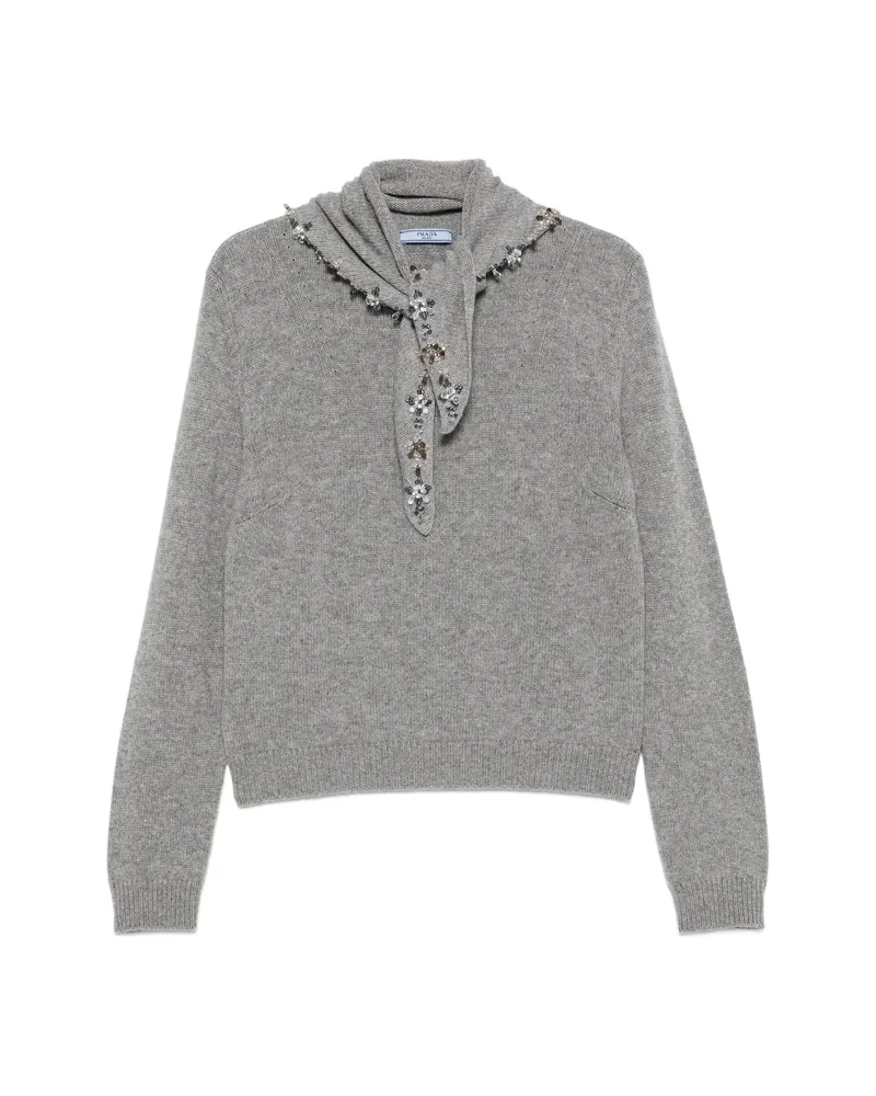 Prada Cashmere Crew-neck Sweater With Scarf Grey