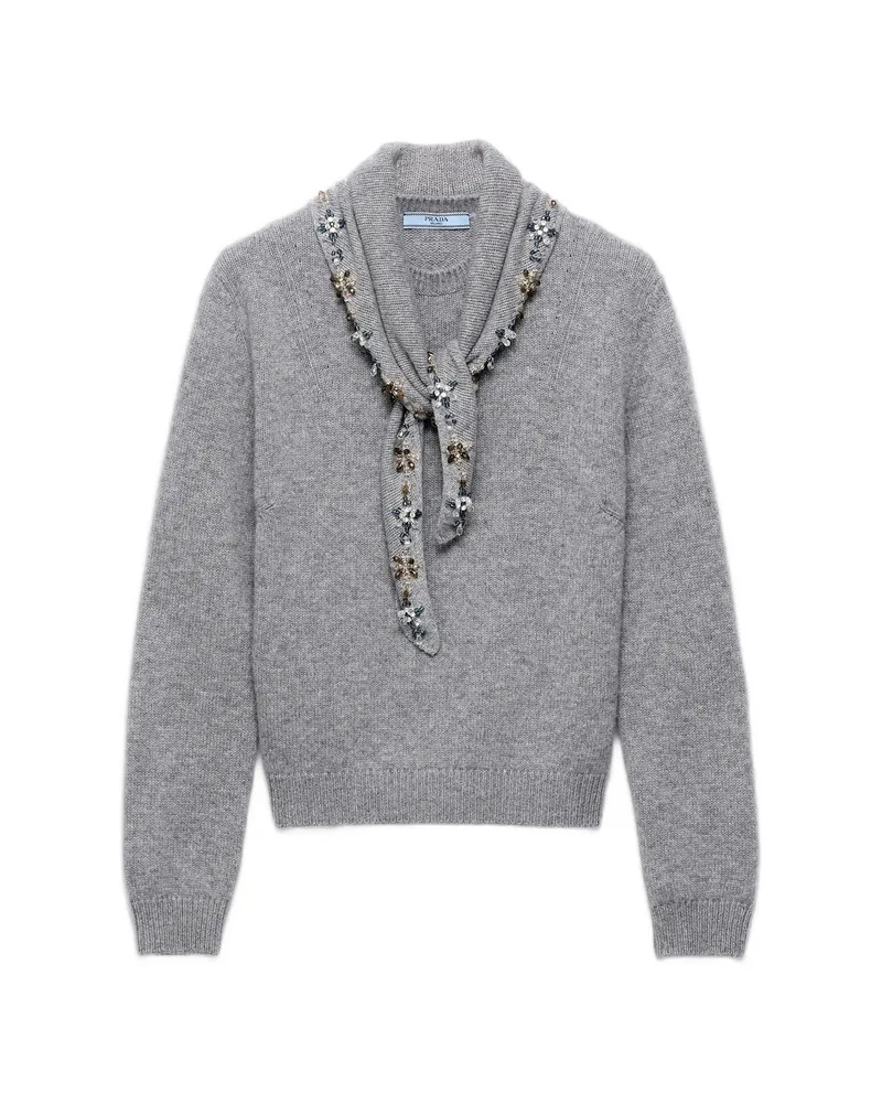 Prada Cashmere Crew-neck Sweater With Scarf Grey