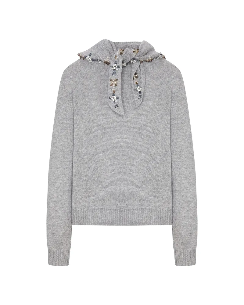 Prada Embroidered-scarf Cashmere Sweater Grey