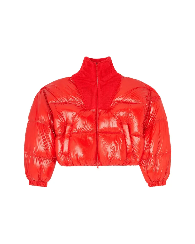 Diesel Down Puffer Jacket In Ripstop With Knitted Collar Red