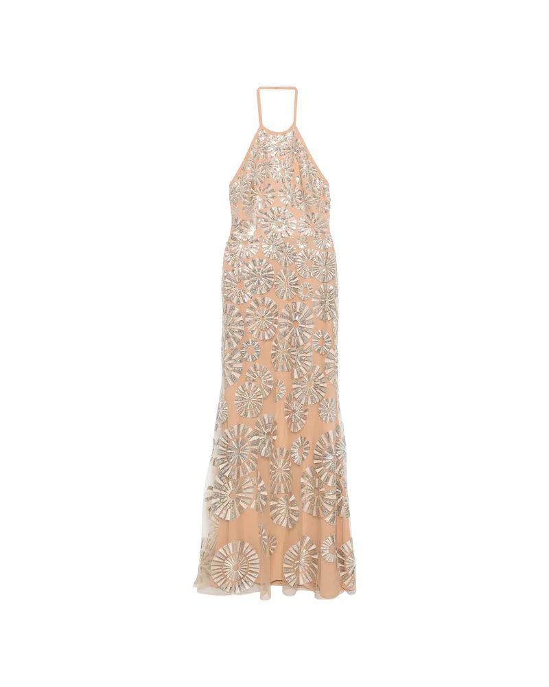 Elie Saab Sequin Embellished Maxi Dress Neutrals