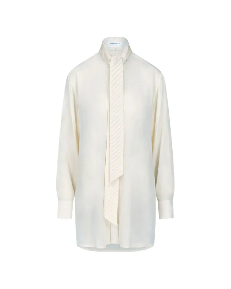 Victoria Beckham Pleated Scarf-detail Blouse Neutrals