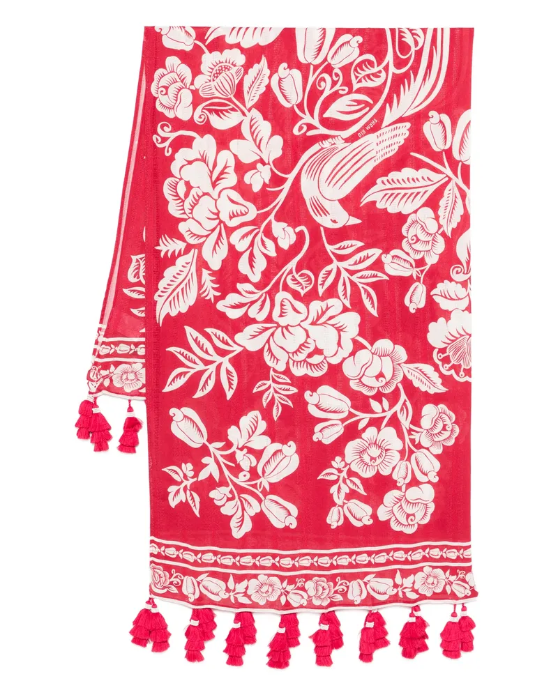 FARM Rio Bird Floral-print Beach Cover-up Red