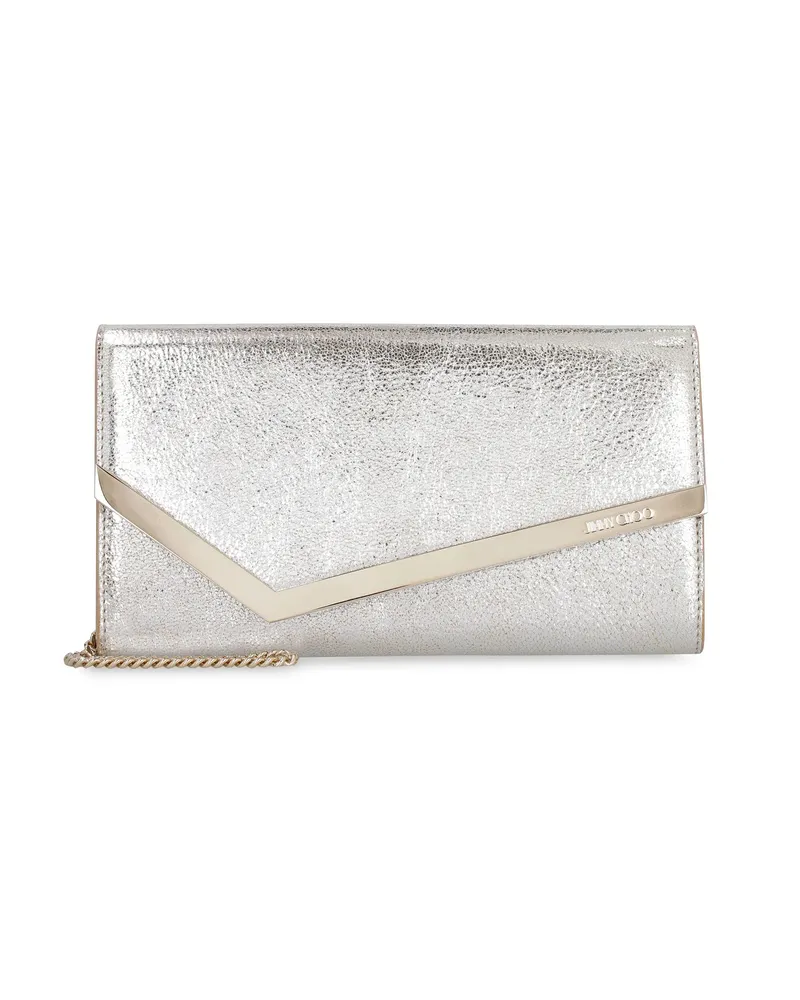 Jimmy Choo Emmie Leather Clutch Bag Silver