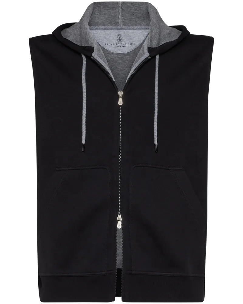 Brunello Cucinelli Sleeveless Zipped Hoodie Black