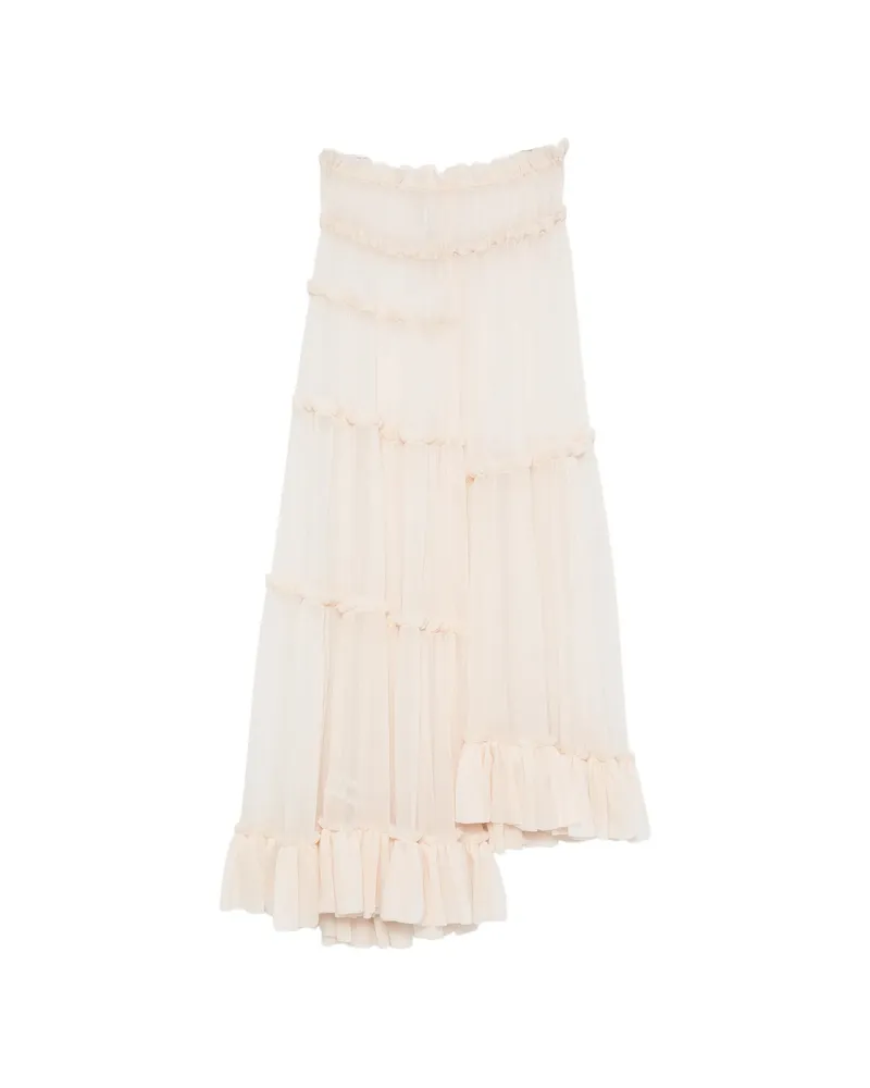 Dries van Noten Tiered Ruffled Maxi Skirt Neutrals