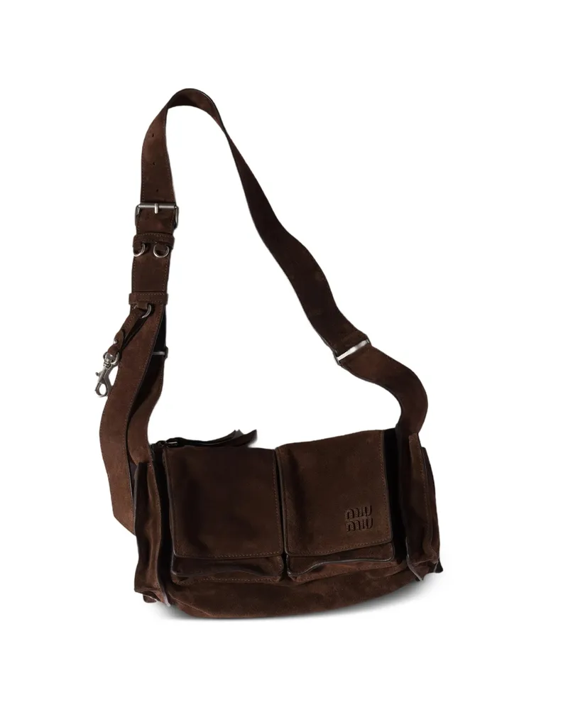 Miu Miu Utilitaire Suede Shoulder Bag Brown
