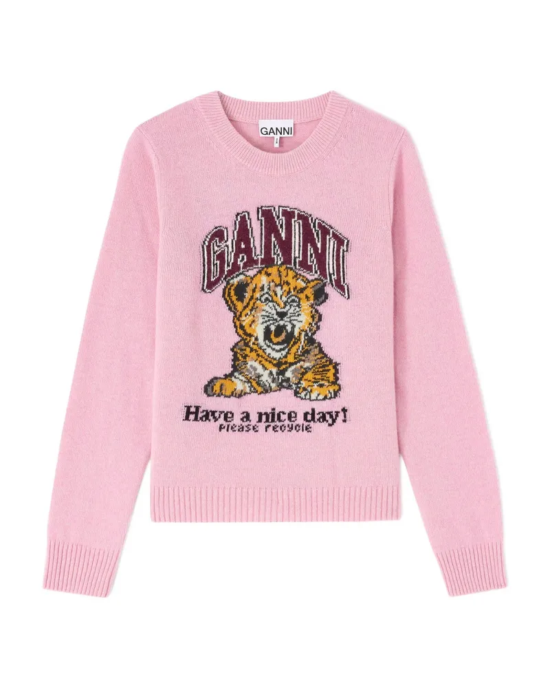 Ganni Graphic Crewneck Knitwear Pink