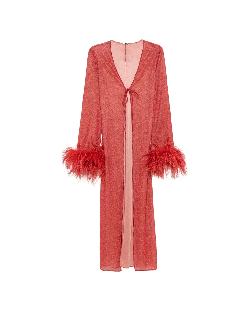 Oséree Lumière Plumage Feather-trim Beach Cover-up Red