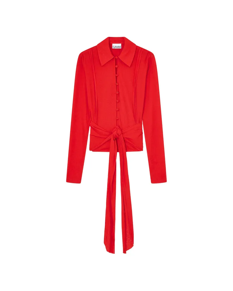Ganni Tie-detail Button-up Shirt Red