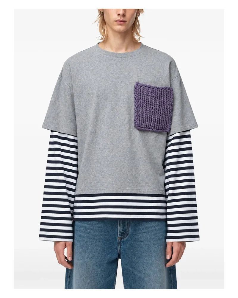 Charles Jeffrey Loverboy Layered-sleeve Patch-detail T-shirt Grey
