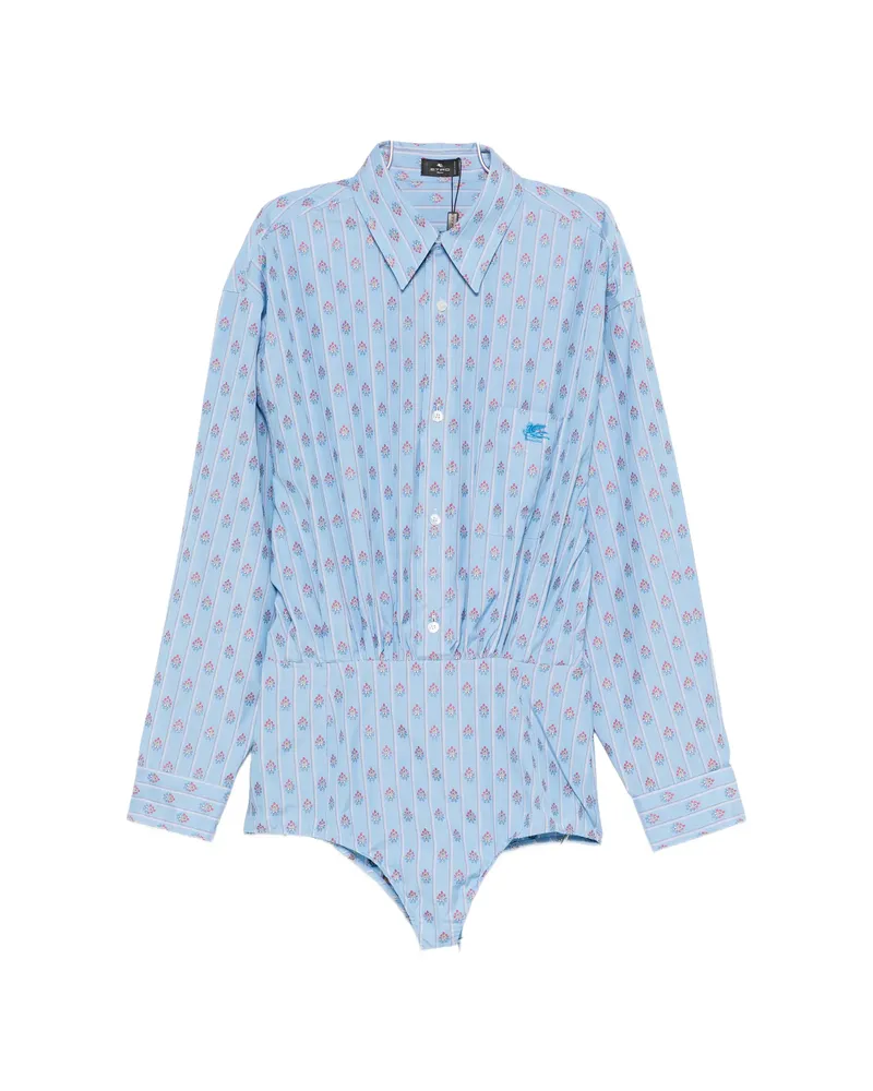 Etro Floral-print Striped Bodysuit Blue