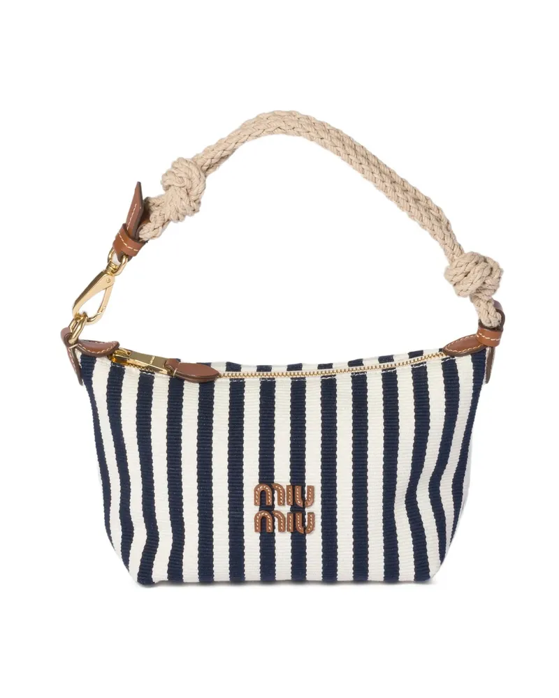 Miu Miu Cotton And Leather Pouch Blue