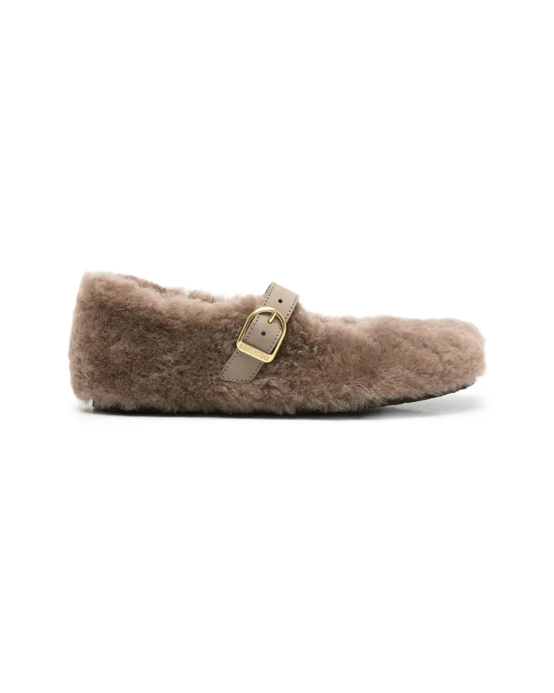 Birkenstock Santa Clarita Shearling-trim Buckle-strap Ballet Flats Brown