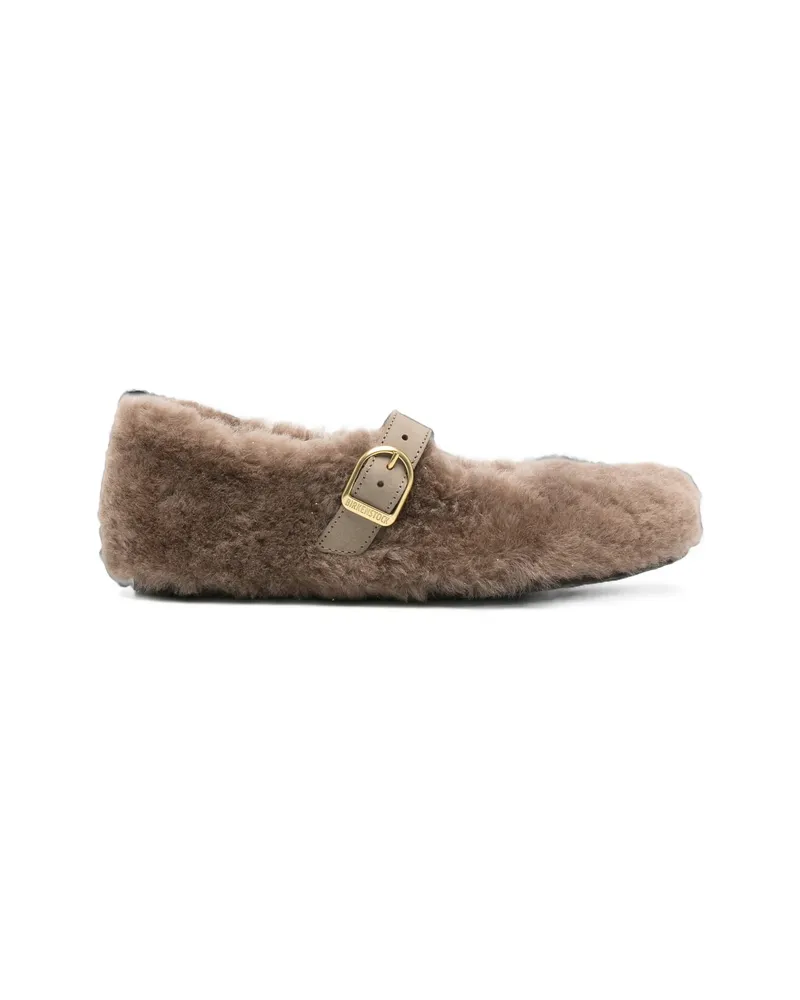 Birkenstock Santa Clarita Shearling-trim Buckle-strap Ballet Flats Brown
