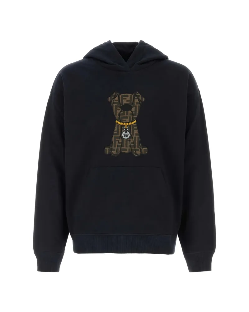 Fendi Dog-motif Cotton Hoodie Blue