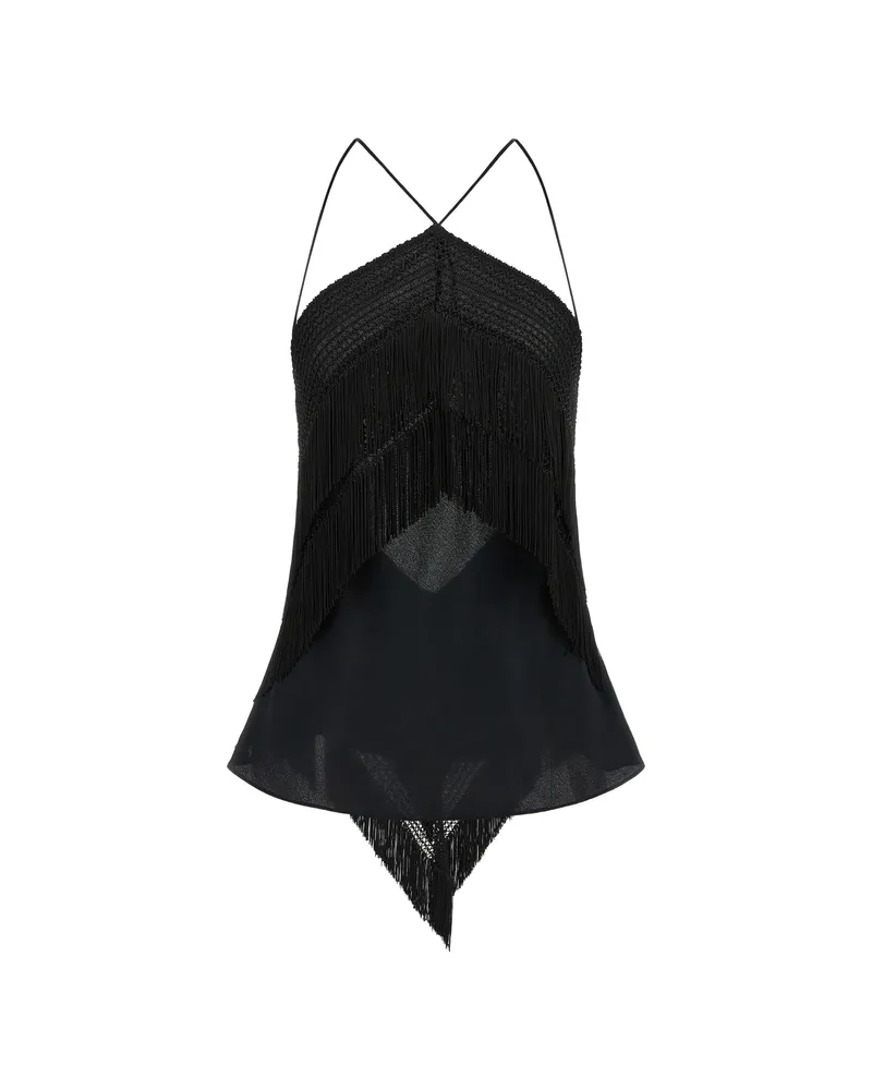 ANDAMANE Reina Fringe-trimmed Top Black