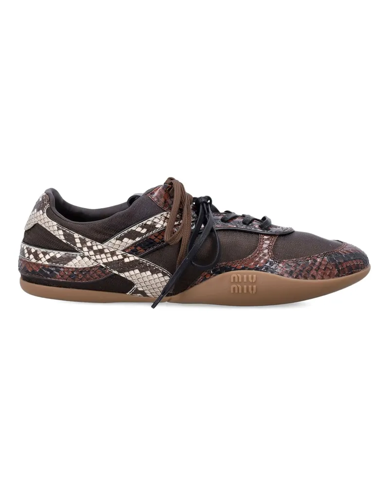 Miu Miu Snakeskin-effect Leather Sneakers Brown