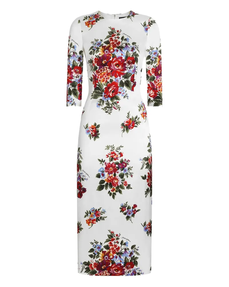 Dolce & Gabbana Floral-print Split Midi Dress Neutrals