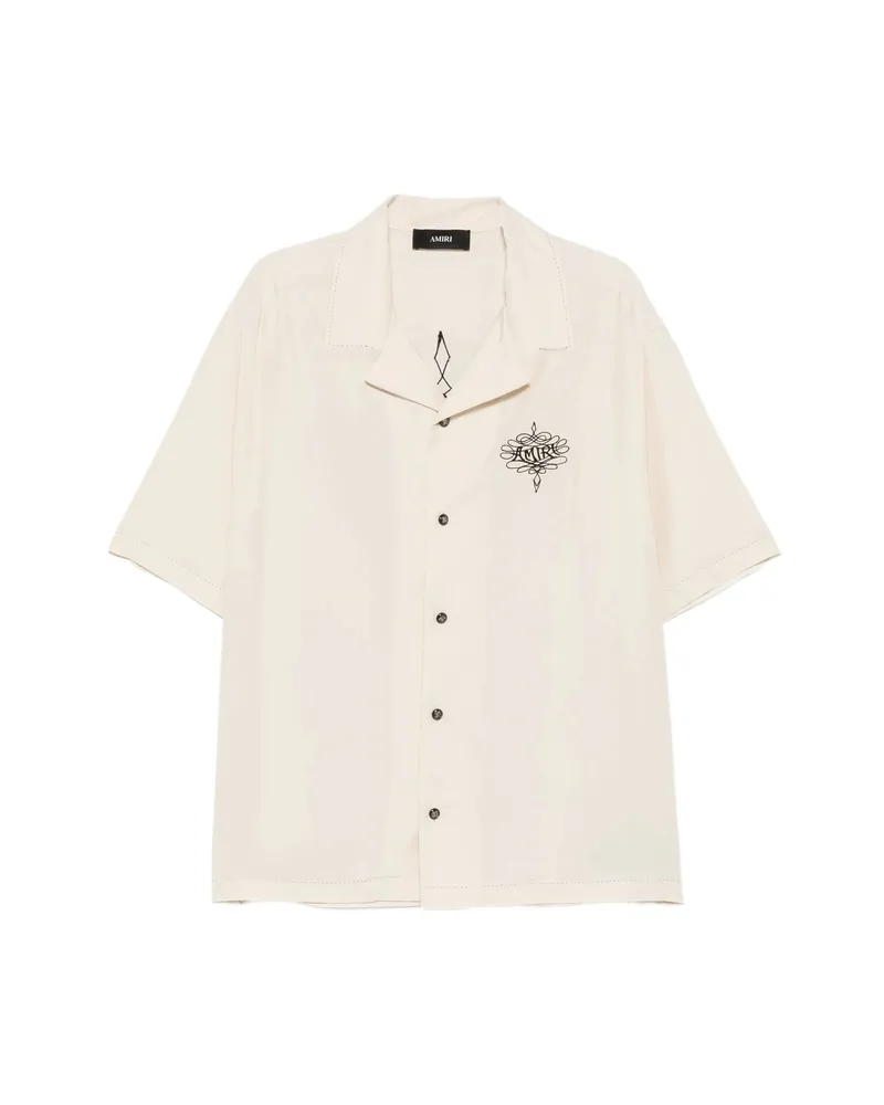 Amiri Logo-print Camp-collar Shirt Neutrals