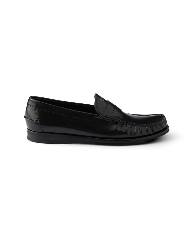 Prada Brushed Leather Loafers Black