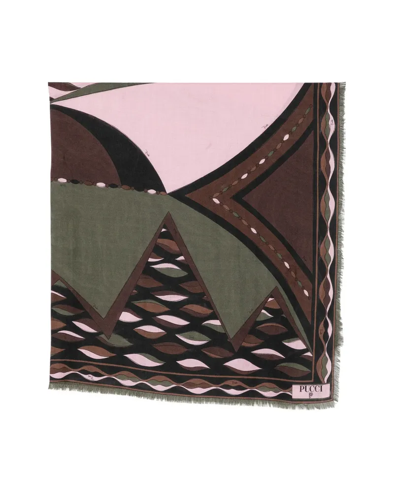 Emilio Pucci Geometric-print Frayed Scarf Black