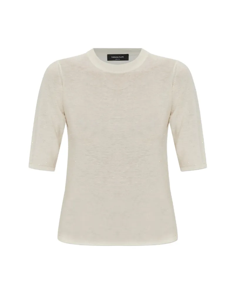 Fabiana Filippi Sequin-embellished Short-sleeve T-shirt Neutrals
